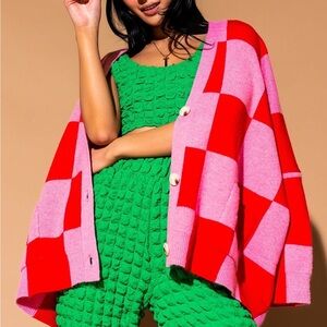 NWOT Lala Original Oversized Checkered Cardigan